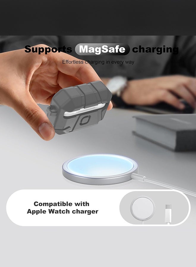 CATANES Rugged Shockproof Case for AirPods Pro 3 with Keychain Lock Clip and Front LED Visibility - Grey - Image 3