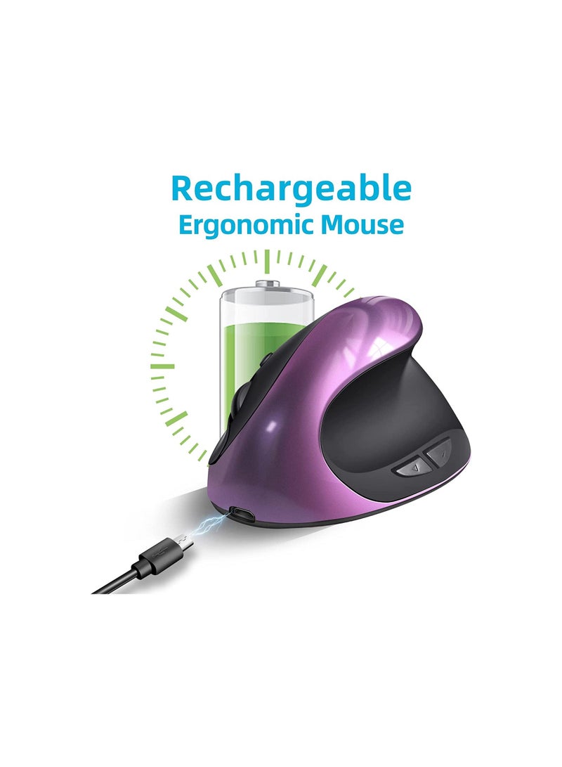 Y&D Wireless Ergonomic Vertical Mouse, Rechargeable Small Mouse with 6 Buttons 3 Adjustable 800/1200/1600 DPI for Laptop,Desktop,PC, MacBook (Purple)C  - Image 3