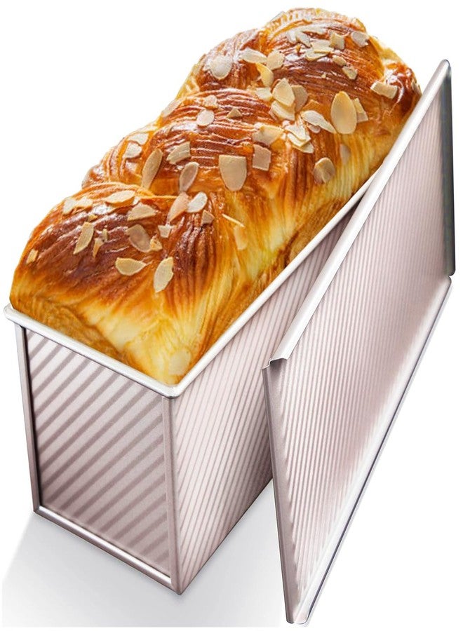 DWWTKL Pullman Loaf Pan with Lid Non-Stick Toast Mold Rectangle Corrugated Bread Cake Oblong Mould with Cover for Oven Baking (2.2Lb Dough Capacity) - Image 1