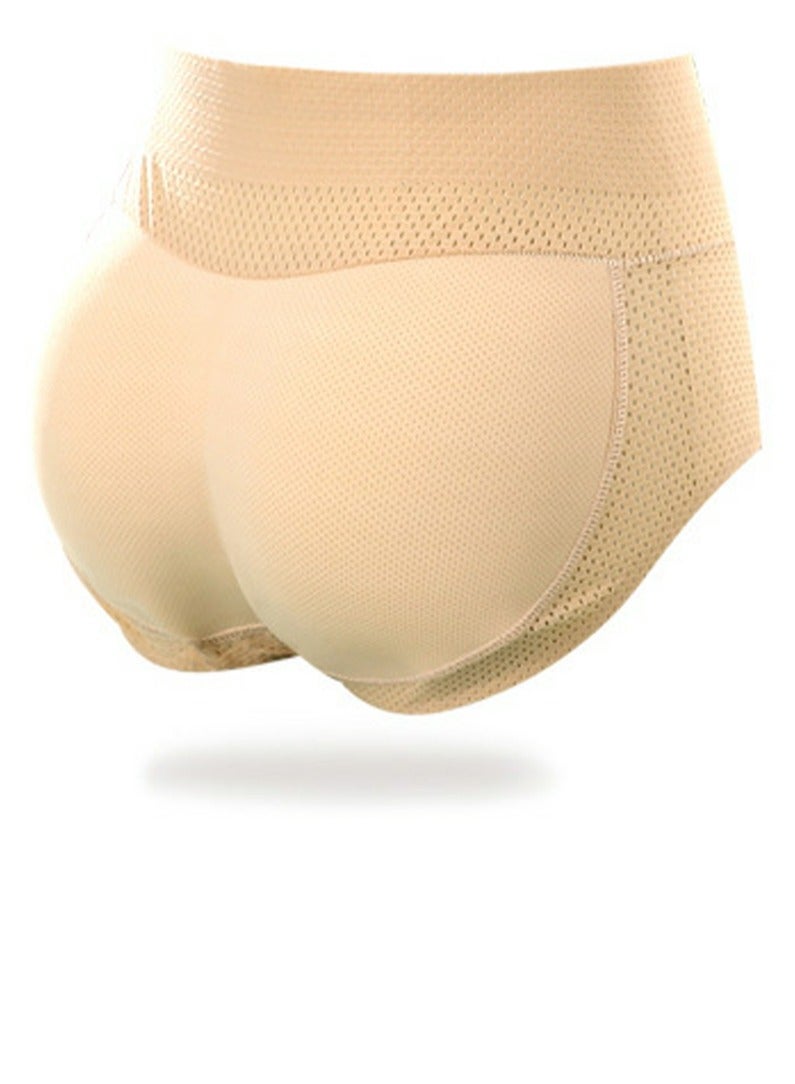 Loquat Women's Solid Color Breathable Underwear Mid-Waisted Sponge Pad Hip Lift Briefs Soft Stretch Underwear Panties Beige 