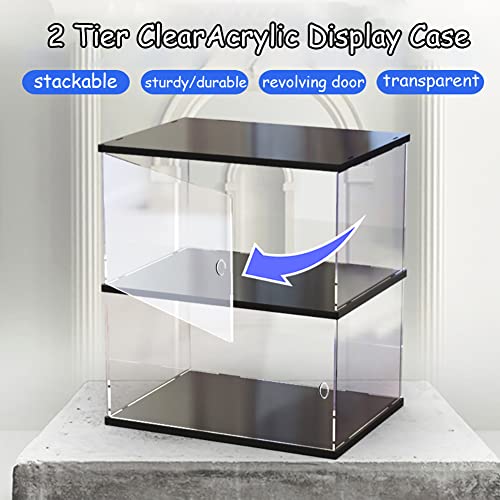HEYJOY Clear Acrylic Display Case for Mini Funko Pop Figures with Light, 2 Layer Storage Cabinet Shelf Showcase for Toys Mini Figures Collectibles Rock Stone Crystals, Wooden Black Finish 10.2x4.7x11.4inch - Image 3