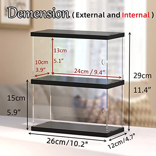 HEYJOY Clear Acrylic Display Case for Mini Funko Pop Figures with Light, 2 Layer Storage Cabinet Shelf Showcase for Toys Mini Figures Collectibles Rock Stone Crystals, Wooden Black Finish 10.2x4.7x11.4inch - Image 2