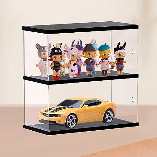 HEYJOY Clear Acrylic Display Case for Mini Funko Pop Figures with Light, 2 Layer Storage Cabinet Shelf Showcase for Toys Mini Figures Collectibles Rock Stone Crystals, Wooden Black Finish 10.2x4.7x11.4inch - Image 5