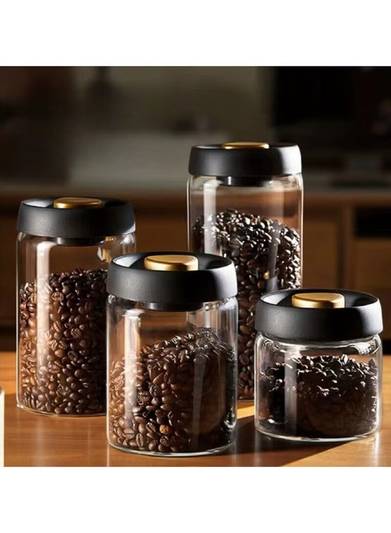 أجريون ٤ قطع طقم علب تخزين الشاي والقهوة زجاجية مع أغطية محكمة - علب قهوة تخزين فراغ للبن والتوابل والحبوب والسكر - ٥٠٠مل، ٩٠٠مل، ١٢٠٠مل، ١٨٠٠مل - منع الأكسدة في المطبخ - Image 1