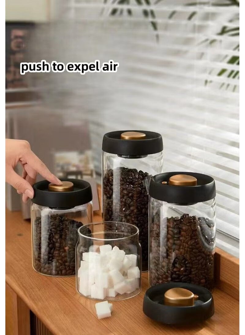 أجريون ٤ قطع طقم علب تخزين الشاي والقهوة زجاجية مع أغطية محكمة - علب قهوة تخزين فراغ للبن والتوابل والحبوب والسكر - ٥٠٠مل، ٩٠٠مل، ١٢٠٠مل، ١٨٠٠مل - منع الأكسدة في المطبخ - Image 2