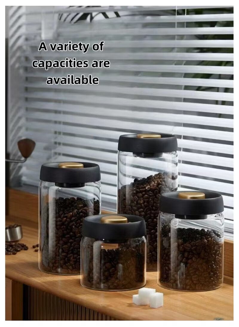 أجريون ٤ قطع طقم علب تخزين الشاي والقهوة زجاجية مع أغطية محكمة - علب قهوة تخزين فراغ للبن والتوابل والحبوب والسكر - ٥٠٠مل، ٩٠٠مل، ١٢٠٠مل، ١٨٠٠مل - منع الأكسدة في المطبخ - Image 3