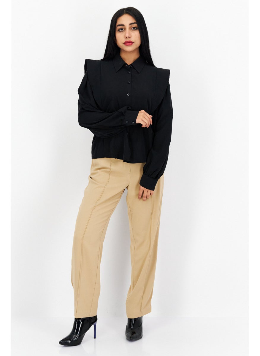 s.Oliver Women Pointed Collar Long Sleeve Solid Shirts, Black  - Image 3