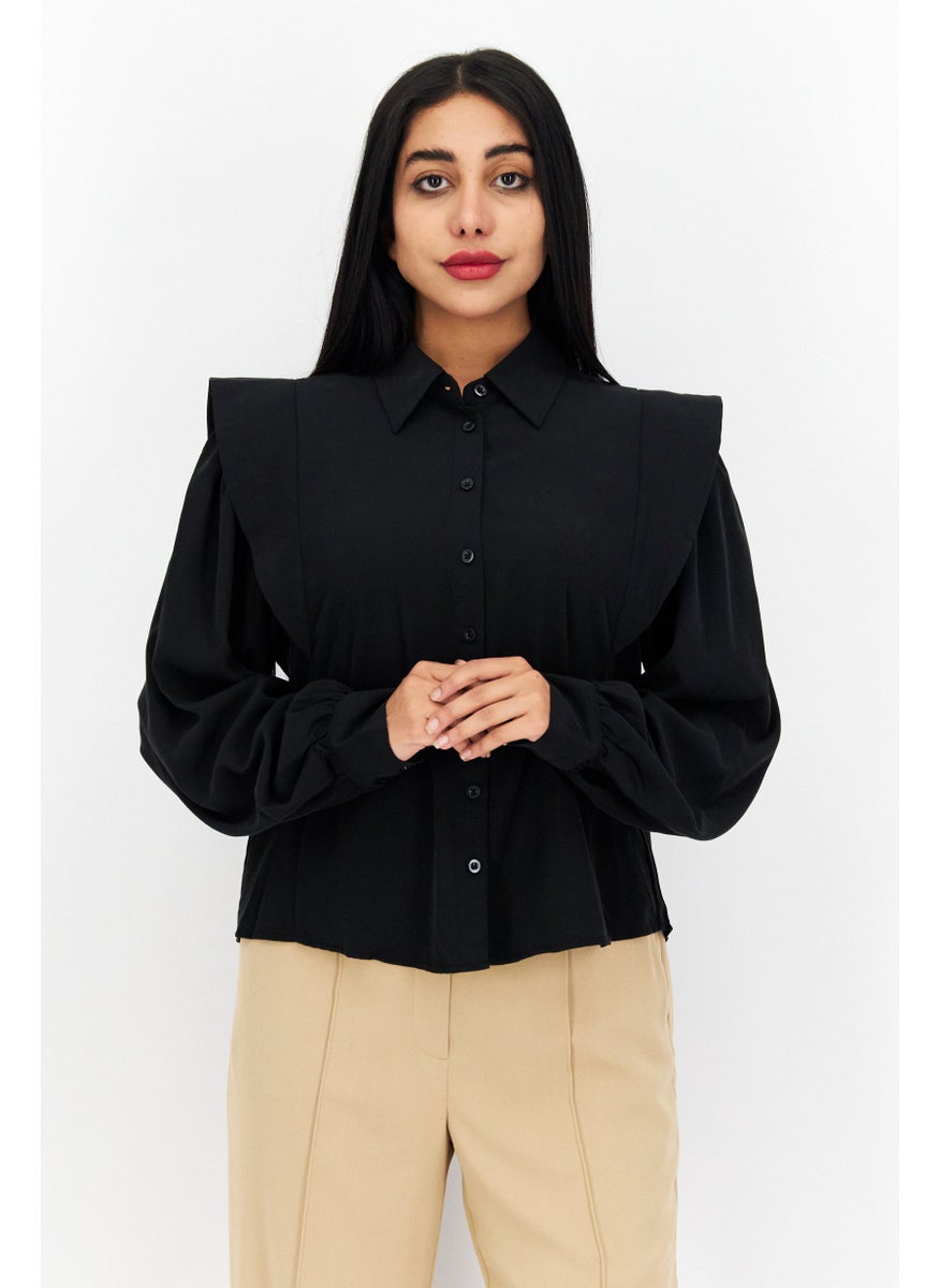 Women Pointed Collar Long Sleeve Solid Shirts, Black - pzsku/Z8D1F3859736527AF5A5CZ/45/_/1724350987/1705fcd7-977d-4042-900c-0dca2bd7bb75