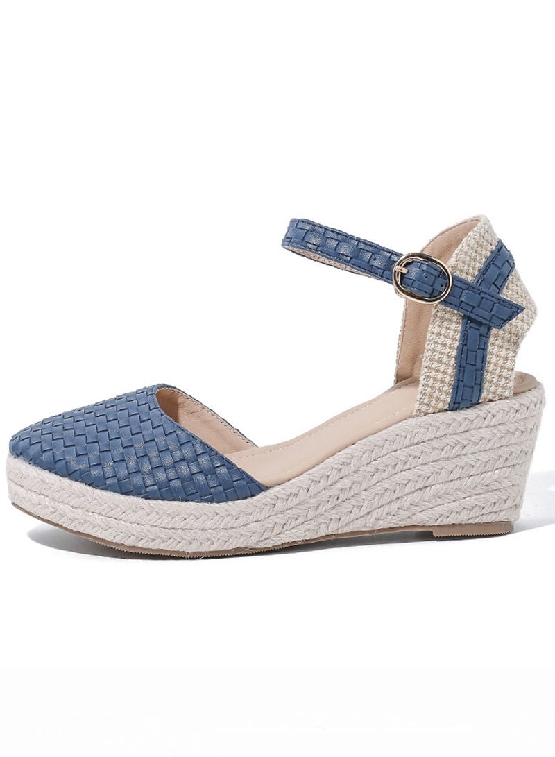 شاربدو صندل نسائي مغلق من الأمام من قماش إسبادريل أنيق ذو نعل سميك وشريط للكاحل ومقطع كاجوال صندل مضفر - Image 3