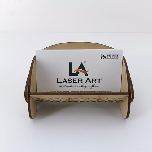 LASER ART Elegant Arched Design Wooden Business Card Holder for Desk and Office Organization (Perforated Holder) - Image 2