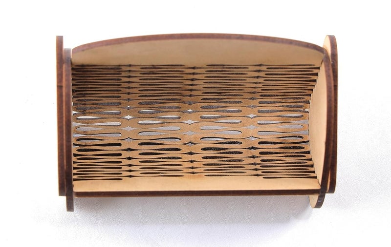 LASER ART Elegant Arched Design Wooden Business Card Holder for Desk and Office Organization (Perforated Holder) - Image 5