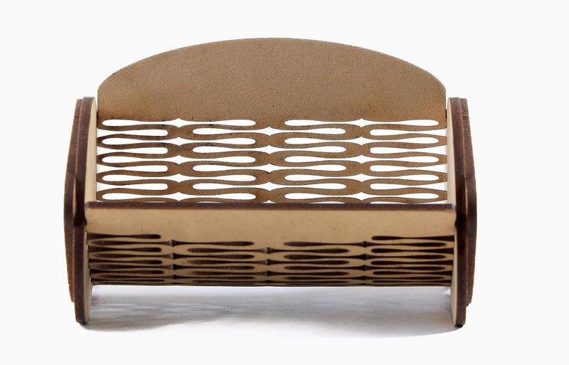 LASER ART Elegant Arched Design Wooden Business Card Holder for Desk and Office Organization (Perforated Holder) - Image 3
