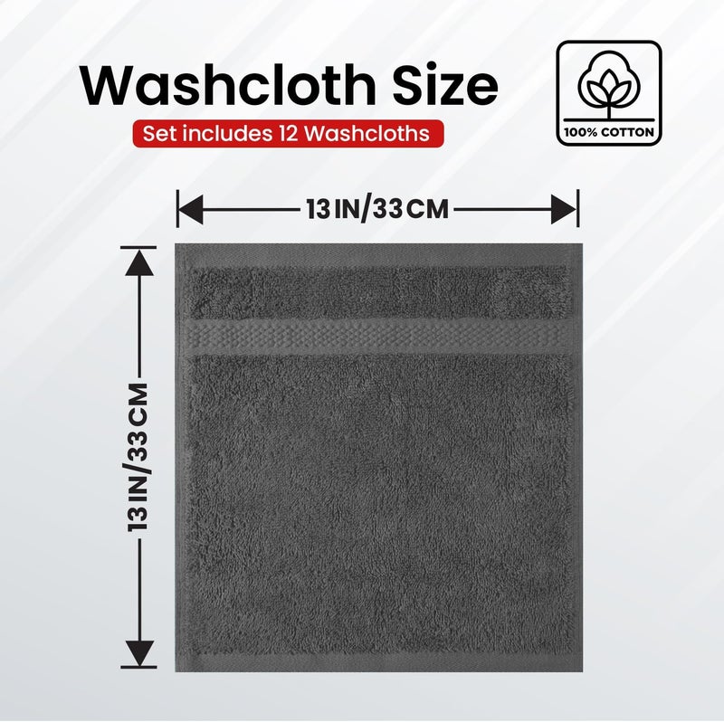 Infinitee Xclusives [12 Pack] Premium Sadow Grey Wash Cloths and Face Towels, 33cm x 33cm 100% Cotton, Soft and Absorbent Washcloths Set - Perfect for Bathroom, Gym, and Spa | Washcloths [13x13] - Soft and Absorbent Face Towels for Bathroom Wash Clothes - Gym, Spa & Hotel Use - Image 3