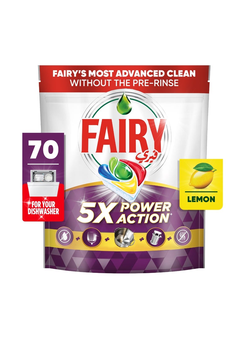 Fairy Lemon Scent Power Action Dishwasher Detergent 70 Tabs - Image 1