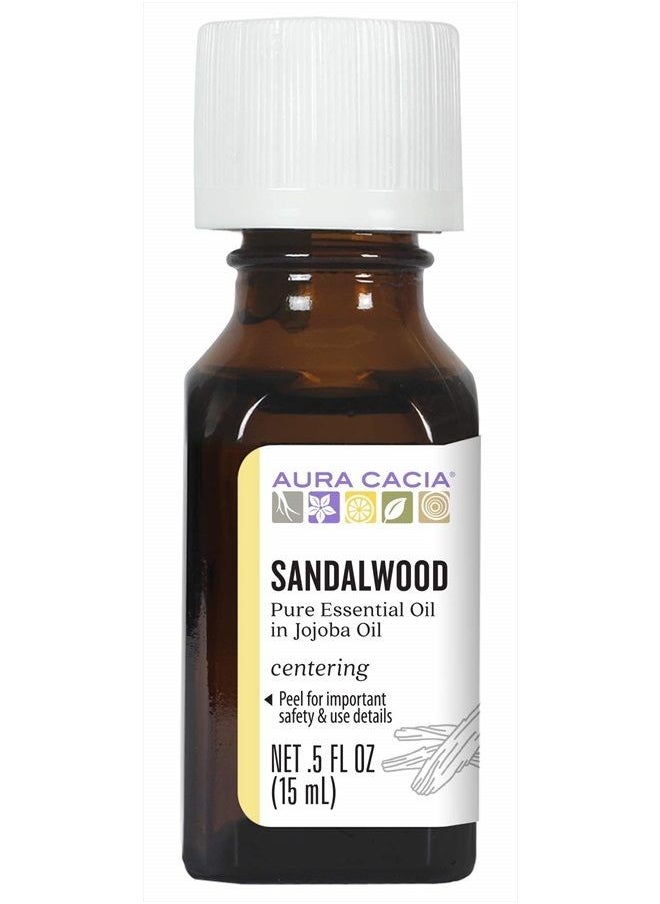 Aura Cacia Sandalwood Essential Oil in Jojoba Oil, 0.5 fl. oz., Woodsy, Balsamic-like Aroma For Skin Care & Centering  - Image 1