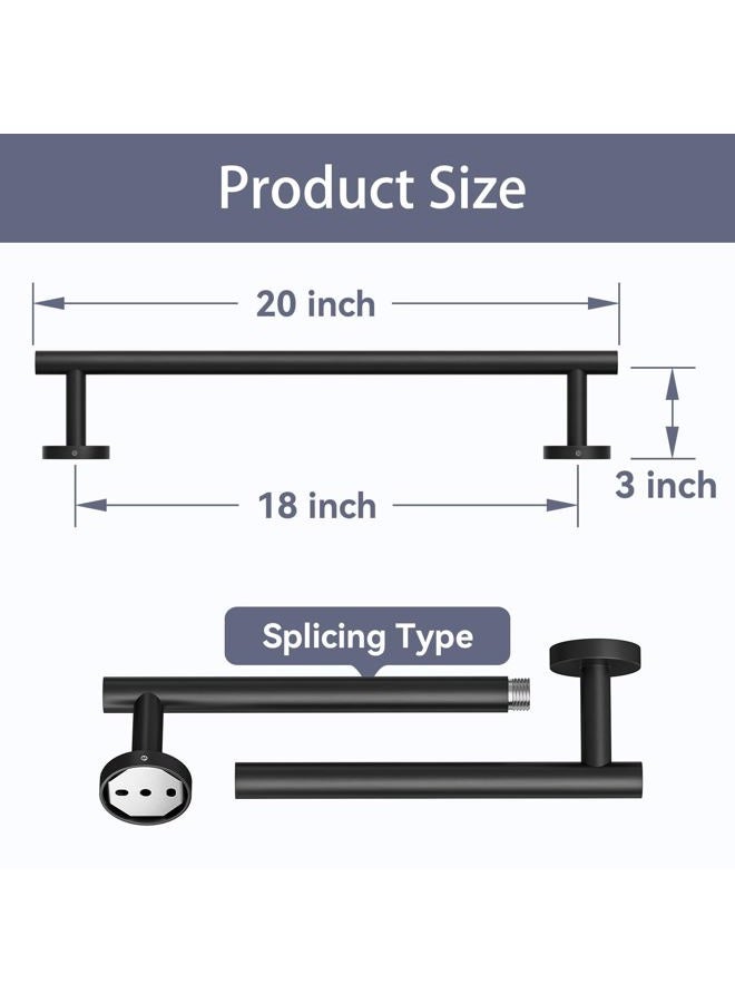 Bubxo Matte Black Towel Bar, 18 Inch Bathroom Towel Rack, Towel Holder Wall Mounted, Thicken SUS304 Stainless Steel Towel Rod Modern Home Decor (Total Length 20-Inch) - Image 2