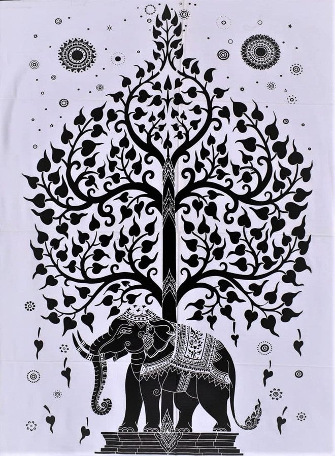 Doraya Psychedelic Elephant Tree Tie Dye Mandala Tapestry Hippie Hippy Celestial Wall Hanging Indian Bohemian Tapestries (Black and White 2, Poster (30x40 Inches)) - Image 1