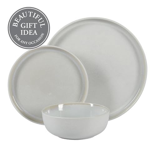 Gibson Elite Tahoe Sunset 12 Piece Stoneware Reactive Glaze (Service for 4) Ceramic Plates and Bowls Dinnerware Set - Cream White - Image 4