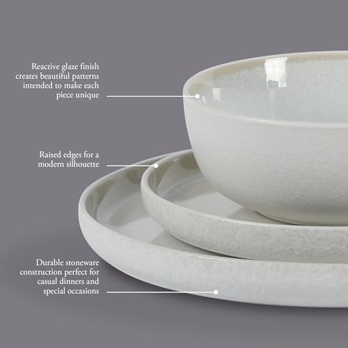 Gibson Elite Tahoe Sunset 12 Piece Stoneware Reactive Glaze (Service for 4) Ceramic Plates and Bowls Dinnerware Set - Cream White - Image 3