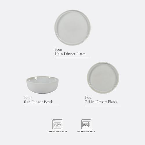 Gibson Elite Tahoe Sunset 12 Piece Stoneware Reactive Glaze (Service for 4) Ceramic Plates and Bowls Dinnerware Set - Cream White - Image 2