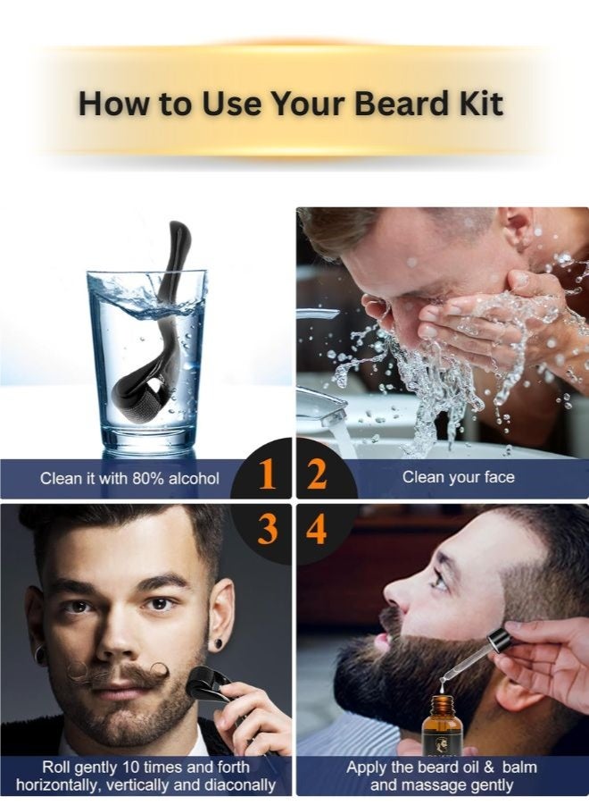 ركن مجموعة نمو اللحية للرجال - عناية كاملة باللحية مع زيت وبلسم وأسطوانة ومشط - Image 4