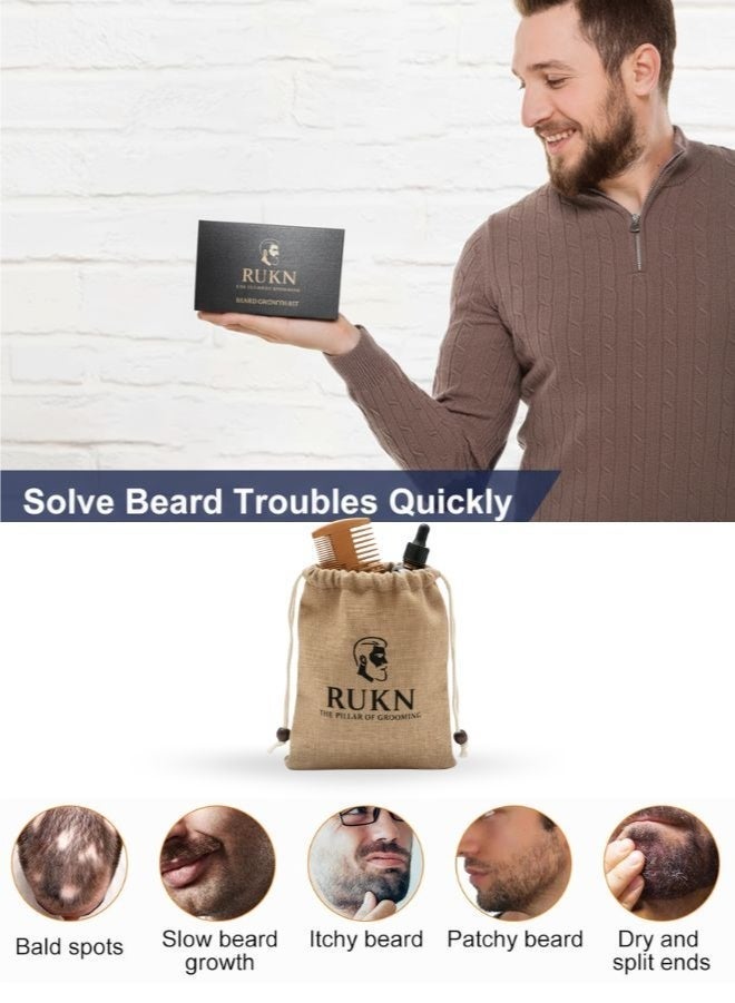 RUKN Beard Growth & Grooming Kit for Men – Complete Beard Care Set with Beard Oil, Balm, Derma Roller, Comb, Storage Pouch & Luxury Gift Box – for Patchy, Dry & Unruly Beards - Image 2