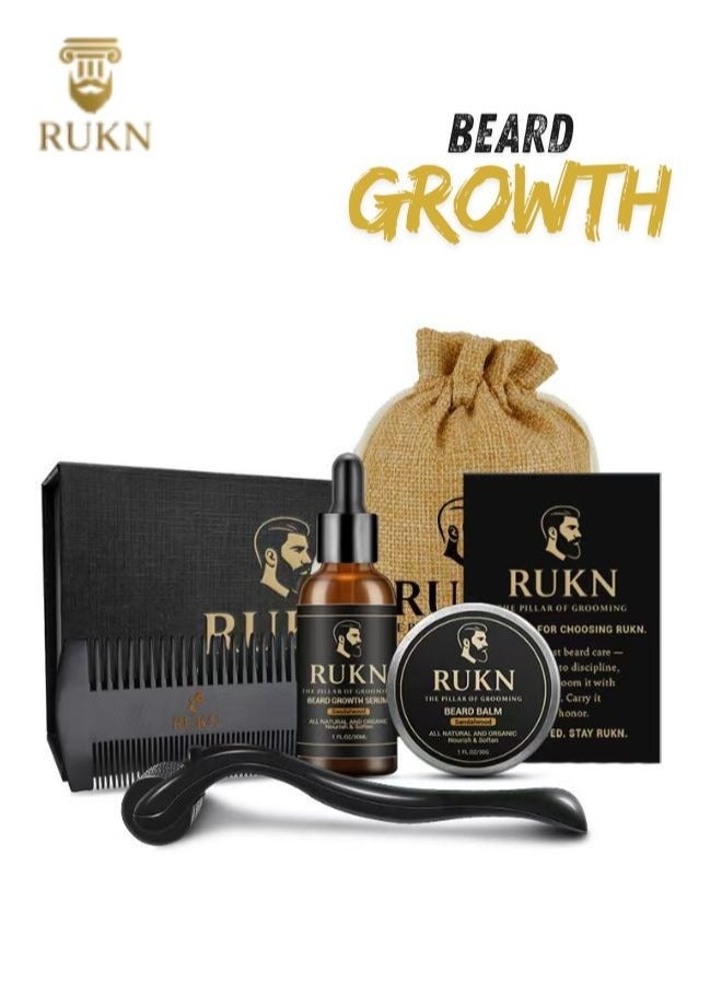 RUKN Beard Growth & Grooming Kit for Men – Complete Beard Care Set with Beard Oil, Balm, Derma Roller, Comb, Storage Pouch & Luxury Gift Box – for Patchy, Dry & Unruly Beards - Image 1