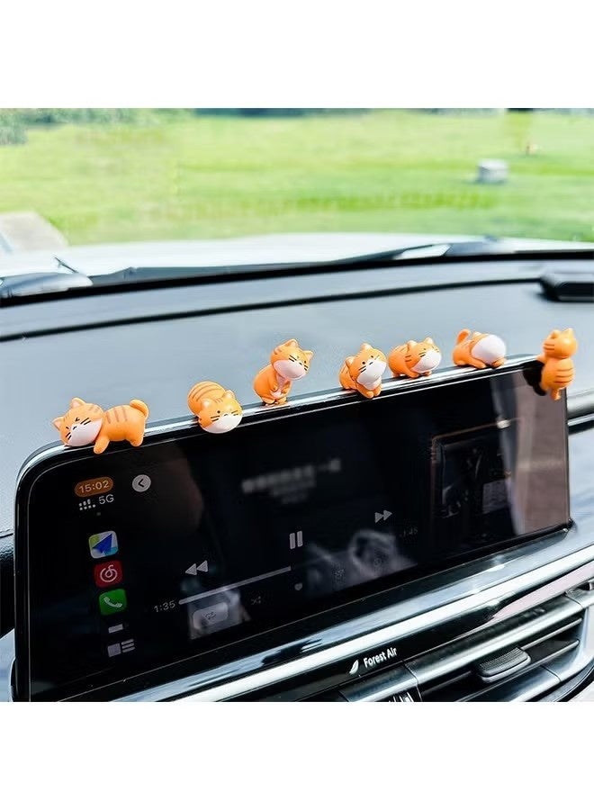 ٨ قطع من إكسسوارات السيارات الصغيرة اللطيفة على شكل قطط، زينة مرحة لمرآة الرؤية الخلفية ولوحة القيادة، زينة سيارة لطيفة، هدية ديكور داخلي، برتقالي - Image 1