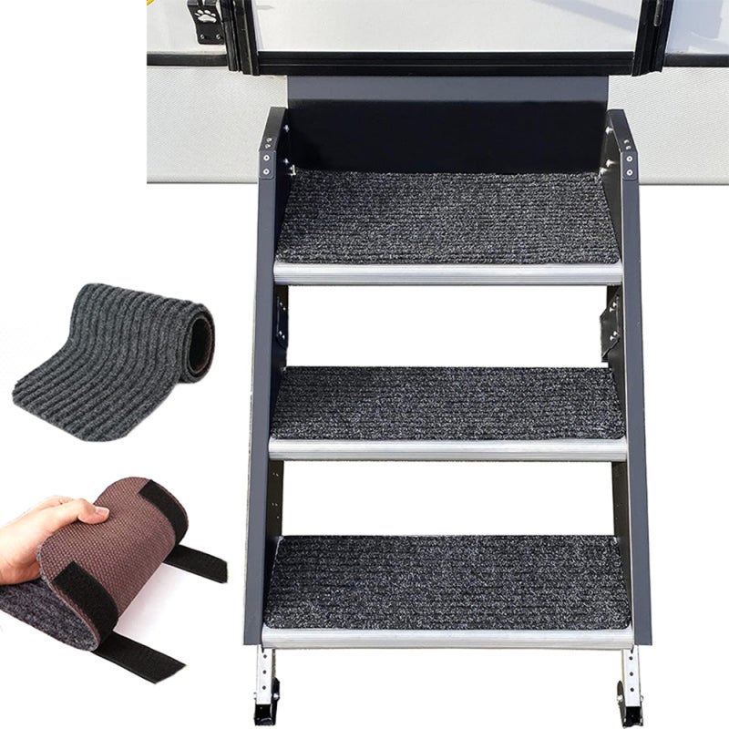 RV Step Covers: 19.5*7.5 Inches Grey UV-Resistant Fabric Anti-Slip Rubber - Customizable Size Adhesive Tape Design Camper Step Covers for RV Camper Stairs Family Pets - Image 2