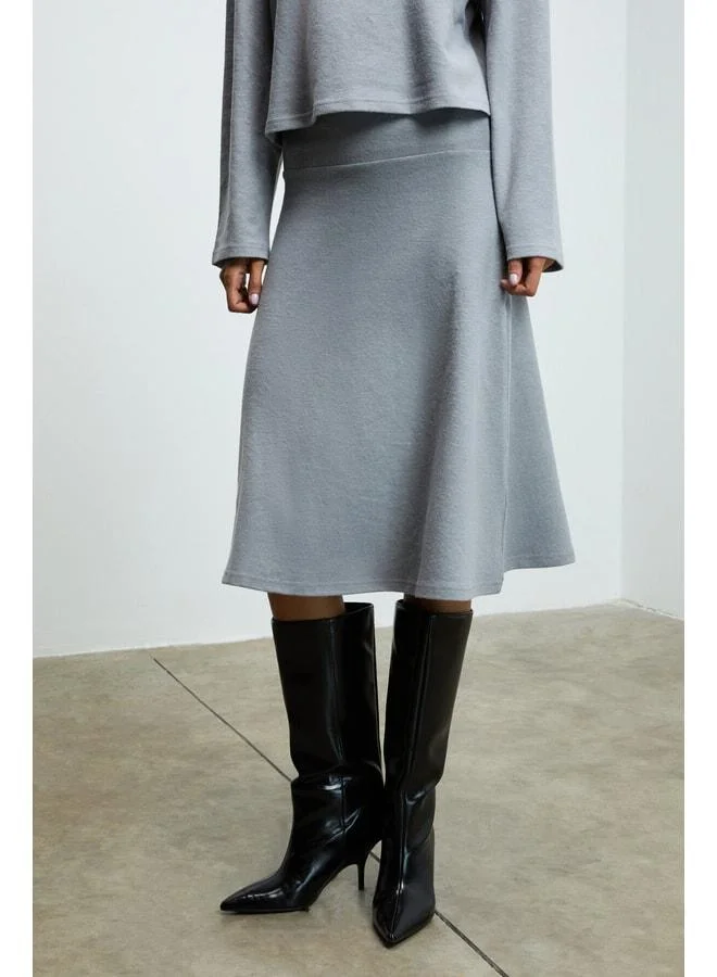 GRIMELANGE SERTRE Women's Soft and Stretch Fabric Midi Length Grey Skirt.
