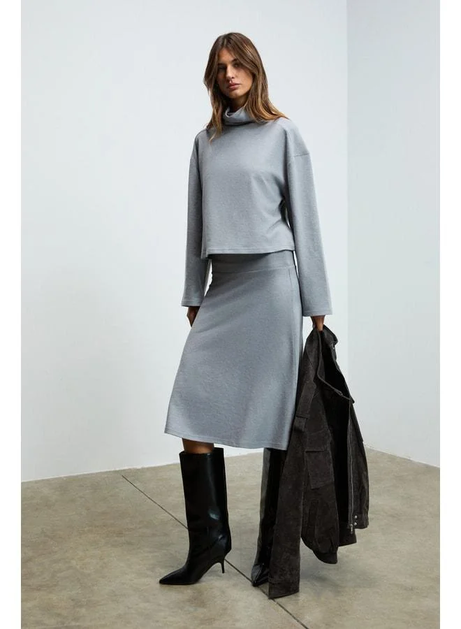 GRIMELANGE SERTRE Women's Soft and Stretch Fabric Midi Length Grey Skirt.