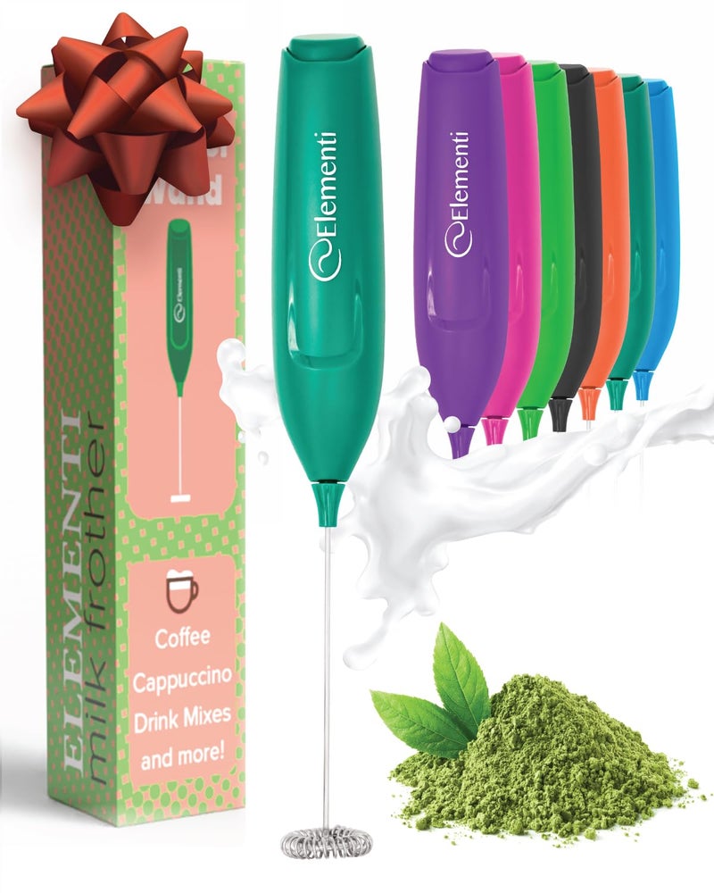 Elementi Powerful Matcha Whisk – Lightweight Matcha Frother Wand & Drink Mixer Handheld, High Speed Mini Whisk for Tea & More, Coffee Mixer Wand, Milk Frother Handheld (Emerald Green) - Image 1