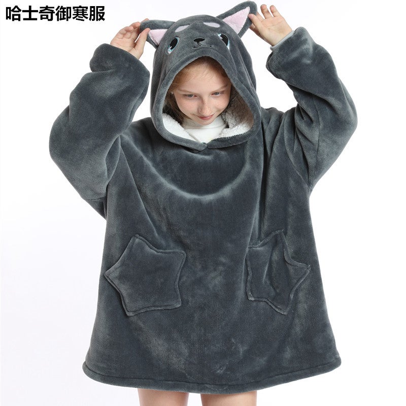 Printed Lazy Clothes Pullover Fleece Hooded Robe Tv Blanket Outdoor Cotton Clothing Cold-Proof Clothing Cartoon Warm Clothing - Image 1
