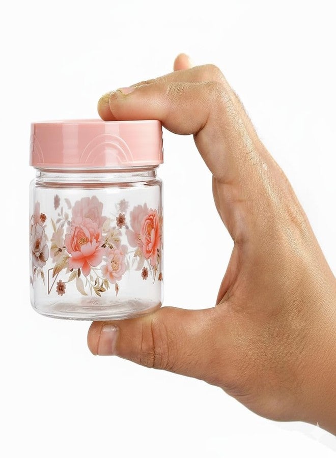 VRISTO 250 ml Airtight Kitchen Container & Jar Set of 6 with Floral Design & Spoon – Spice Storage Dabba, Masala Jars, Food Grade Plastic, Multipurpose Storage for Sugar, Salt (Pink) - Image 2