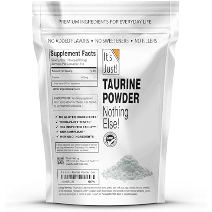 It's Just! - Taurine Powder, 8 Ounce Bulk, Pre-Workout Supplement, Unflavored (8 Ounce / 113 Servings) - Image 2