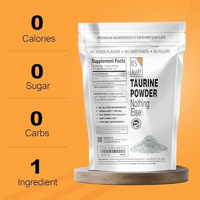 It's Just! - Taurine Powder, 8 Ounce Bulk, Pre-Workout Supplement, Unflavored (8 Ounce / 113 Servings) - Image 3