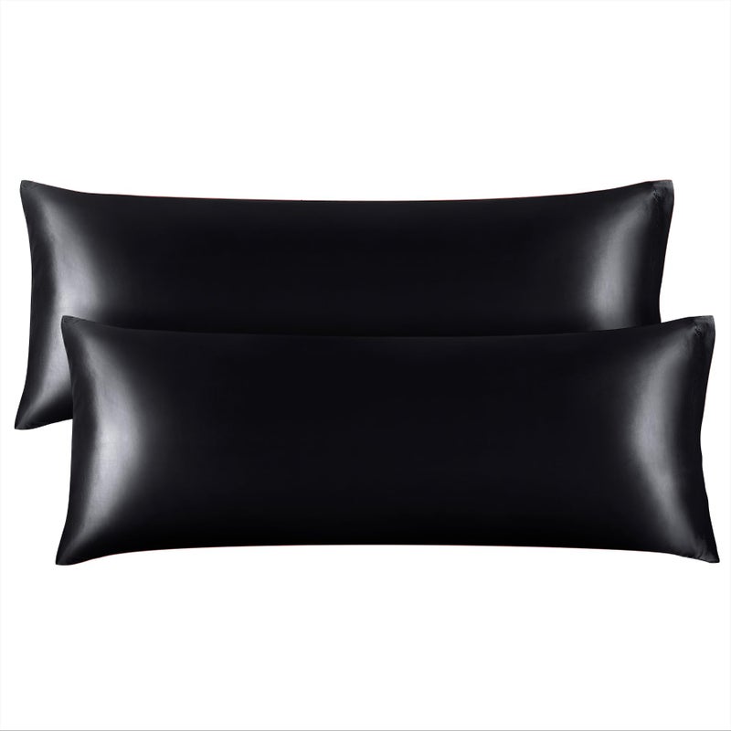 BEDELITE Satin Body Pillow Cover 2 Pack Super Soft and Cooling Body Pillow Pillowcase for Hair and Skin Breathable Silky Full Long Pillowcase Cover20x54 Black