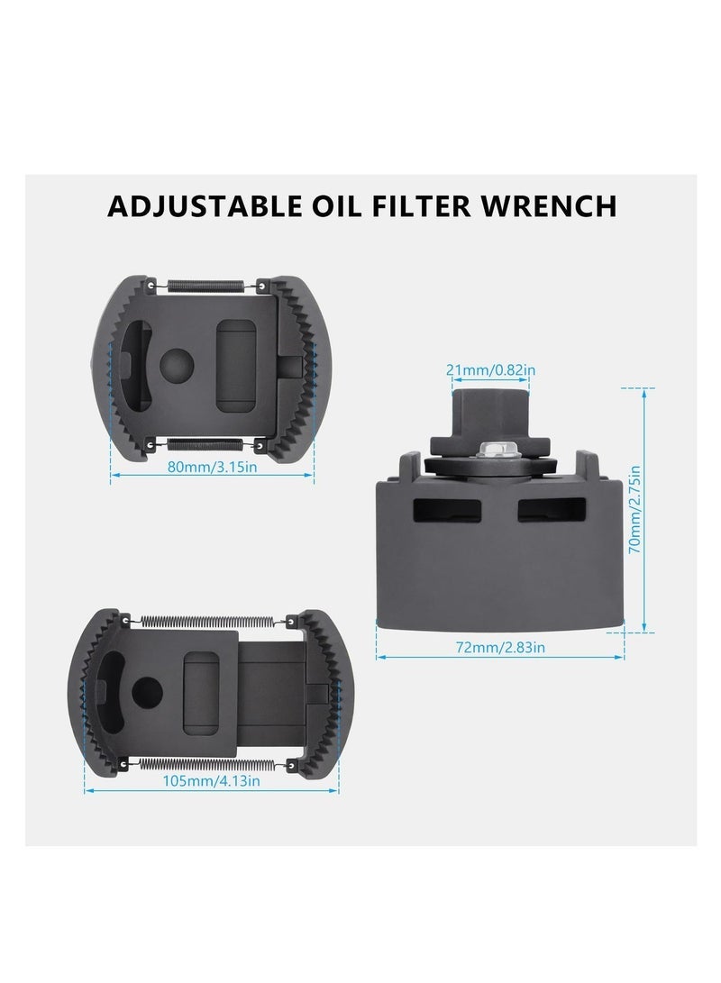 general Adjustable oil filter wrench removal tool, universal oil filter cover socket wrench, suitable for small and medium-sized spin-on oil filters (80-105 mm medium oil filter removal tool) - Image 2