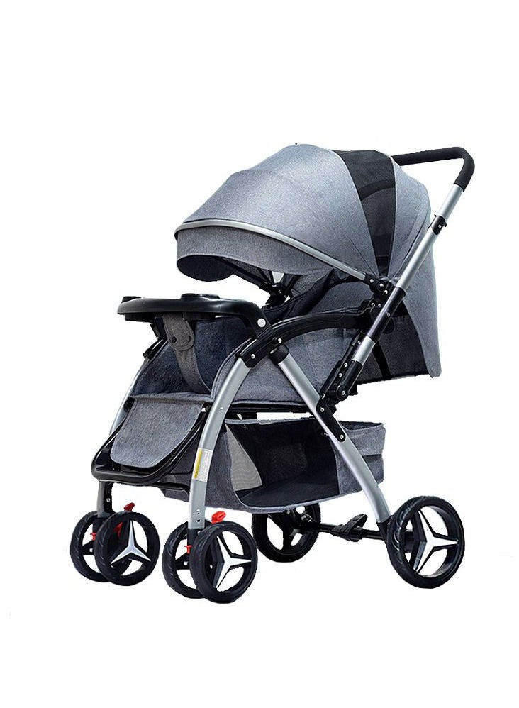 Pushchair Baby Stroller 15 KG weight Folding With Foot Cover Cup Holder Mosquito Net Baby Carriage Shock Absorber Pram Stroller Infant Carriage Grey Color - Image 1