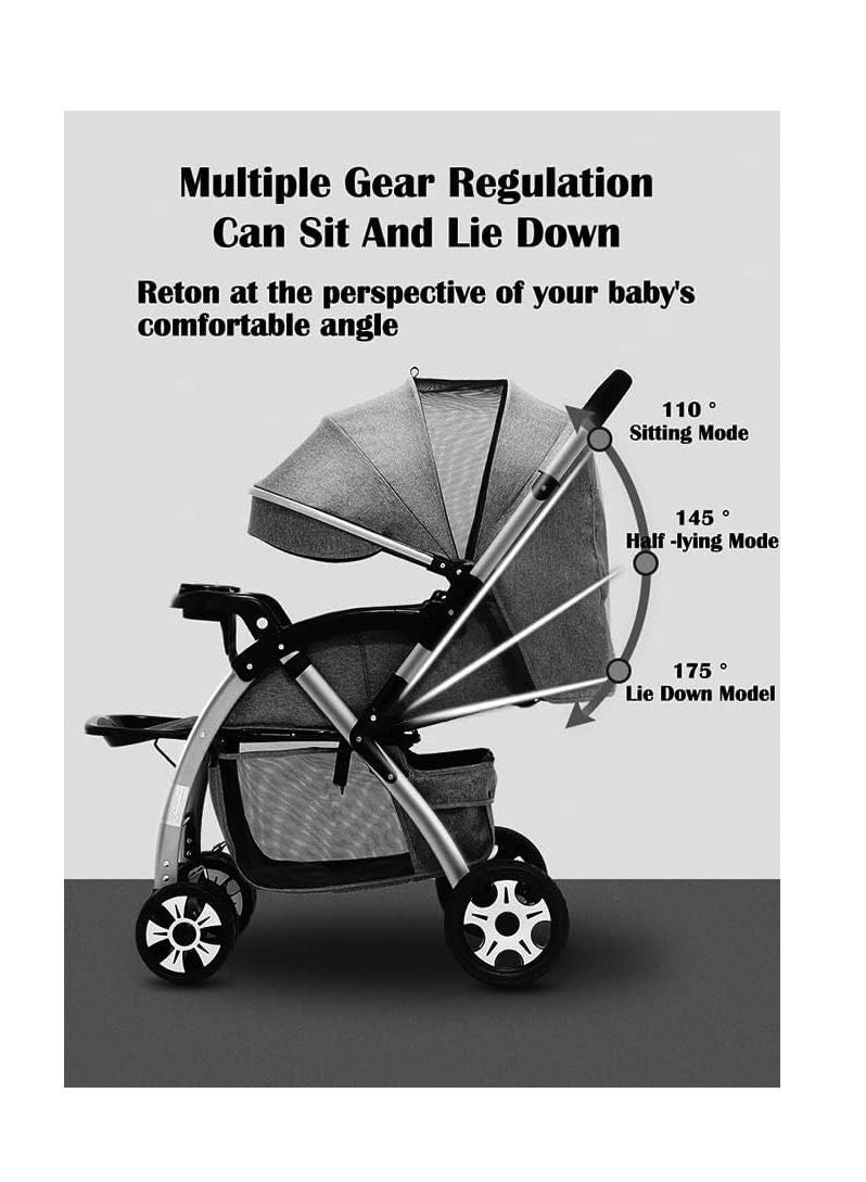 Pushchair Baby Stroller 15 KG weight Folding With Foot Cover Cup Holder Mosquito Net Baby Carriage Shock Absorber Pram Stroller Infant Carriage Grey Color - Image 4