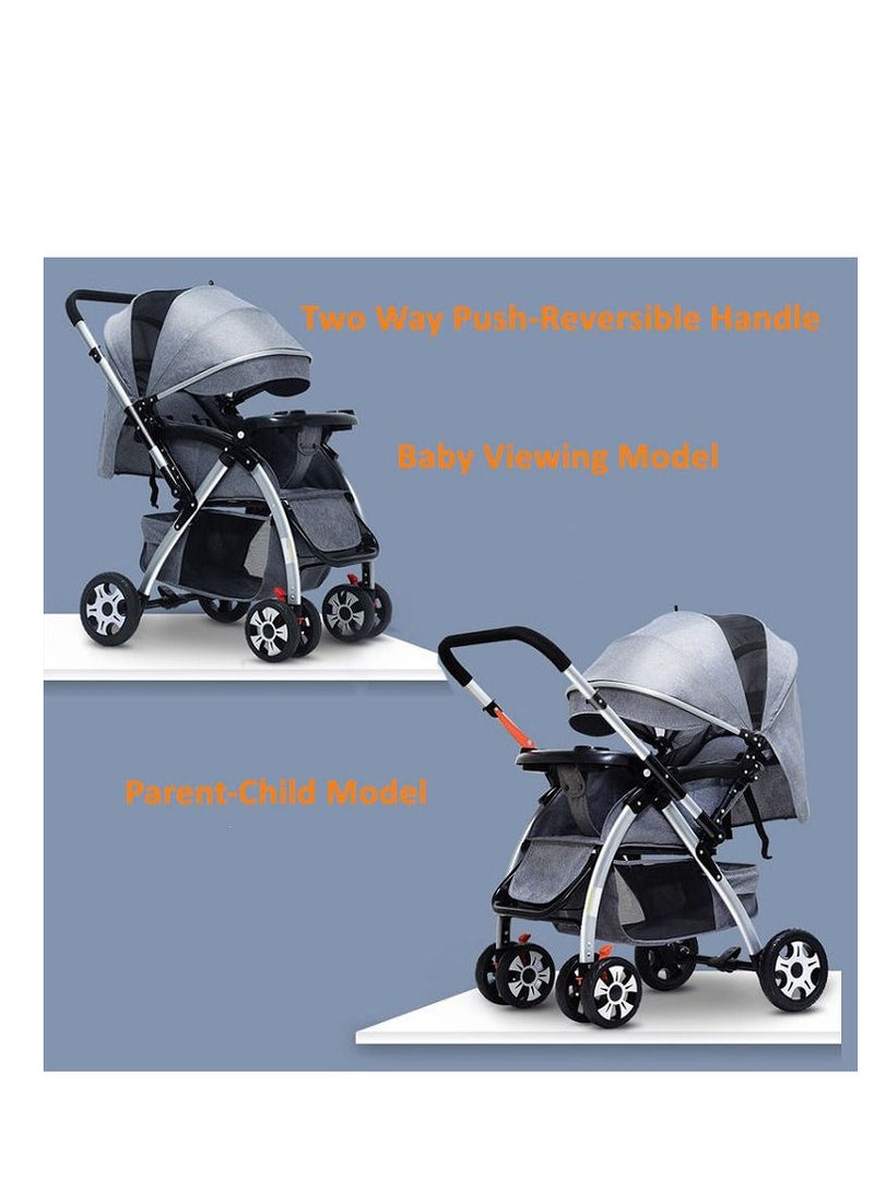 Pushchair Baby Stroller 15 KG weight Folding With Foot Cover Cup Holder Mosquito Net Baby Carriage Shock Absorber Pram Stroller Infant Carriage Grey Color - Image 2