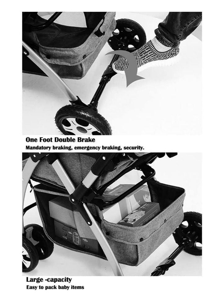 Pushchair Baby Stroller 15 KG weight Folding With Foot Cover Cup Holder Mosquito Net Baby Carriage Shock Absorber Pram Stroller Infant Carriage Grey Color - Image 5