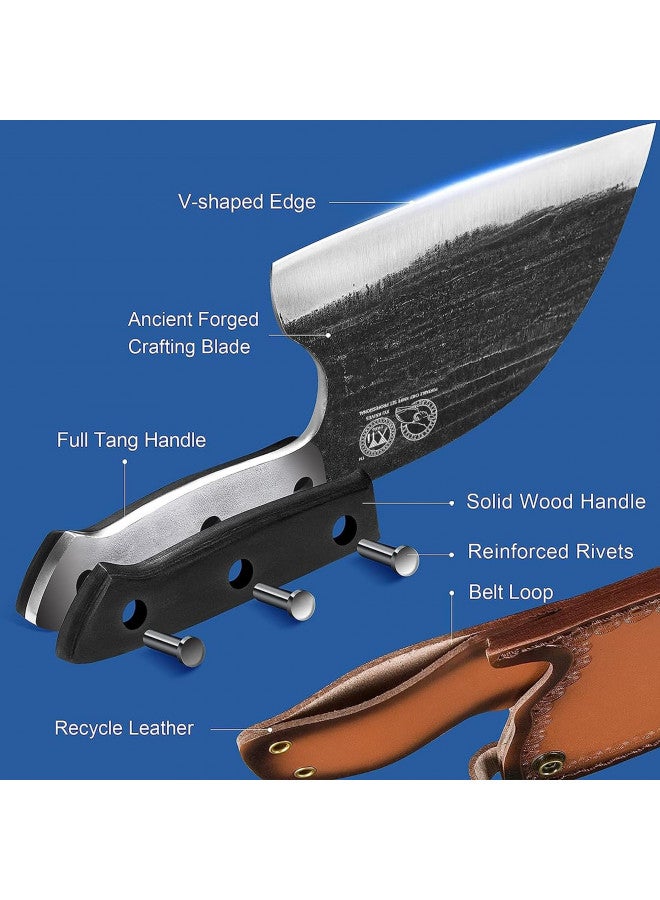 XYJ Full Tang, Serbian Chefs knife,Chef Meat Cleaver,Kitchen Knives,Set with Leather Sheath,Take Carrying,Butcher,for Camping or Outdoor (8 inch) - Image 4