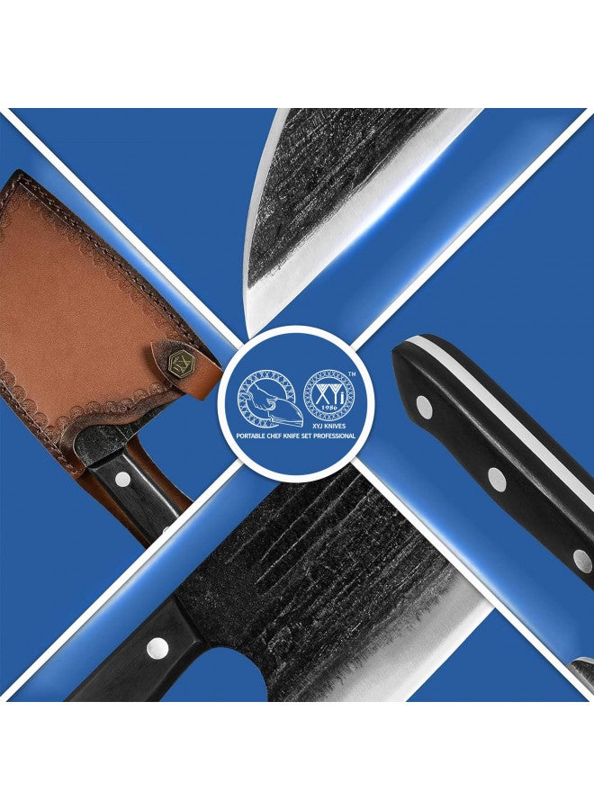 XYJ Full Tang, Serbian Chefs knife,Chef Meat Cleaver,Kitchen Knives,Set with Leather Sheath,Take Carrying,Butcher,for Camping or Outdoor (8 inch) - Image 1