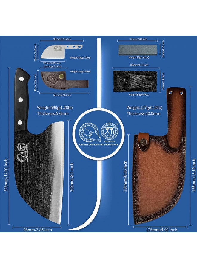 XYJ Full Tang, Serbian Chefs knife,Chef Meat Cleaver,Kitchen Knives,Set with Leather Sheath,Take Carrying,Butcher,for Camping or Outdoor (8 inch) - Image 3
