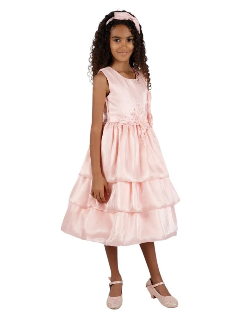 D'Daniela Ava Pink Shiny Party Dress with Headband