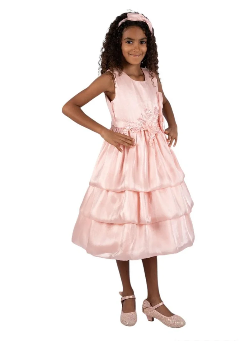 D'Daniela Ava Pink Shiny Party Dress with Headband