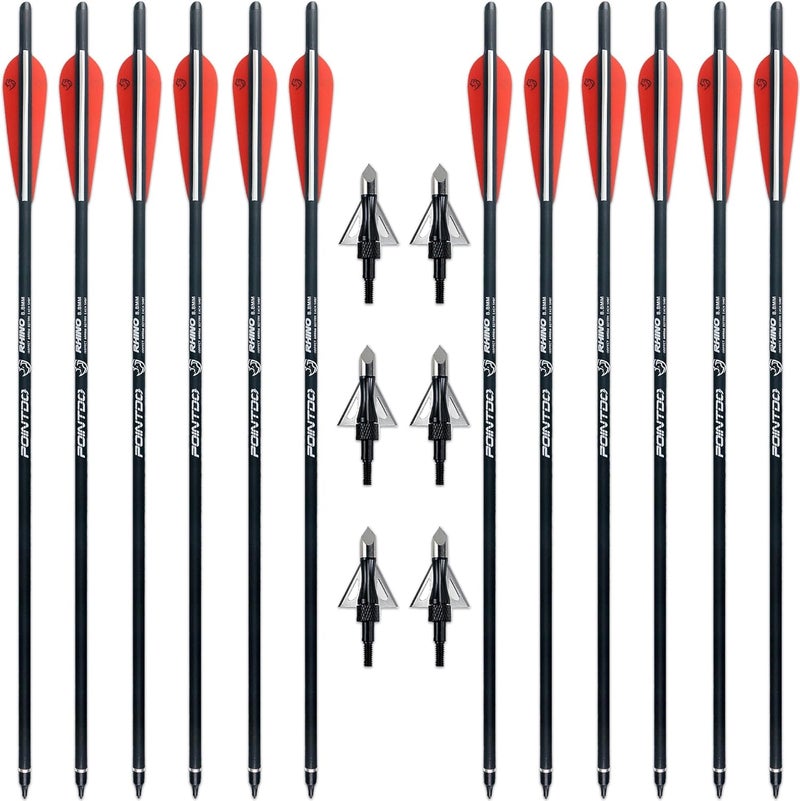 Pointdo 20inch Carbon Crossbow Bolts Crossbow Hunting Arrows with 4" Vanes and Replaced Arrowhead/Tip (12 Pack) - Image 1