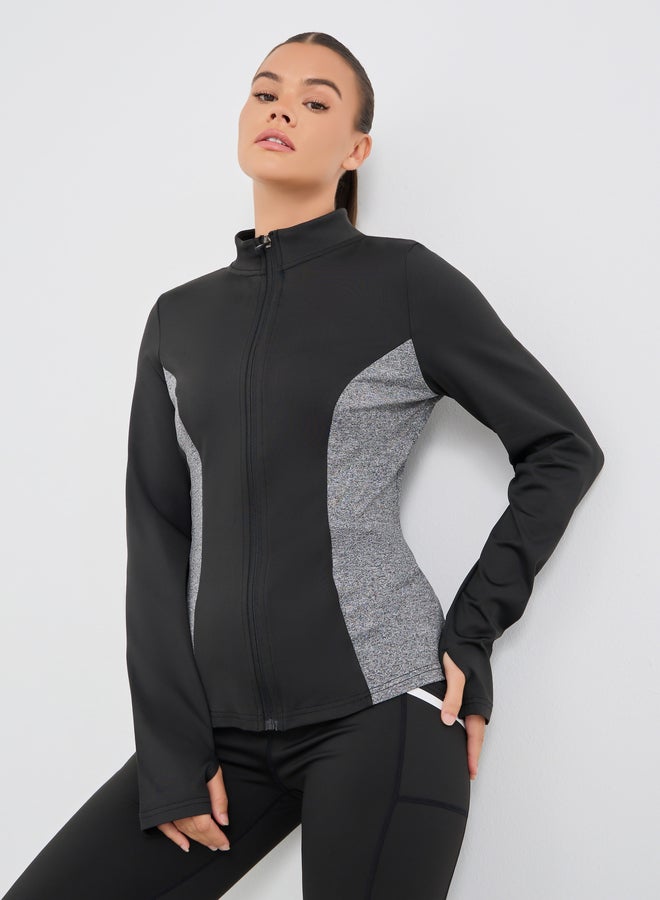 ستايلي اكتيف سترة بسحاب كامل مع تفاصيل عاكسة وألوان متضاربة - Image 1