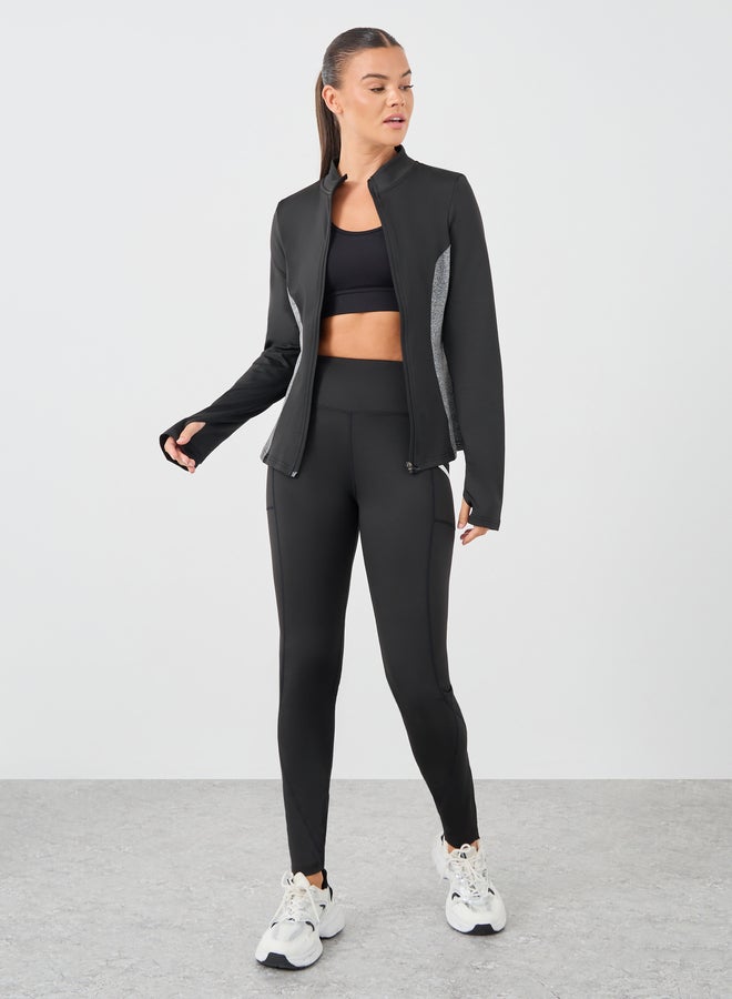 ستايلي اكتيف سترة بسحاب كامل مع تفاصيل عاكسة وألوان متضاربة - Image 2